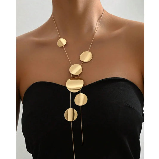 Exaggerate Golden Tassel Necklaces for Women Fashion Round Long Geometric Necklace