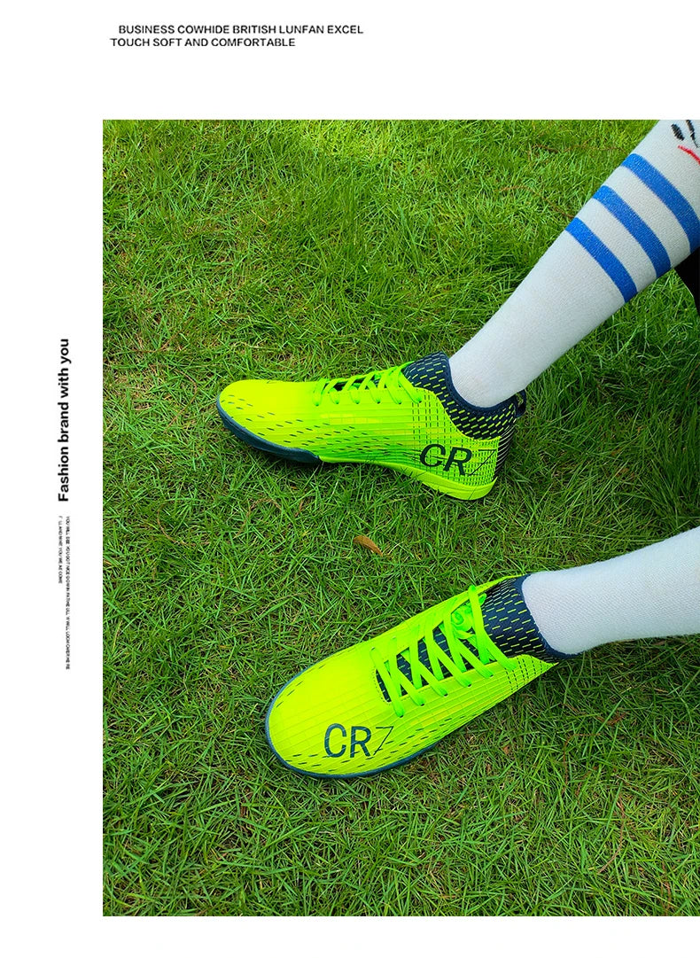 Men Soccer Shoes Turf Indoor Long Spikes High Ankle Football Field Boots