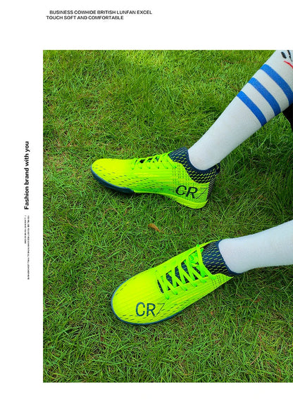 Men Soccer Shoes Turf Indoor Long Spikes High Ankle Football Field Boots