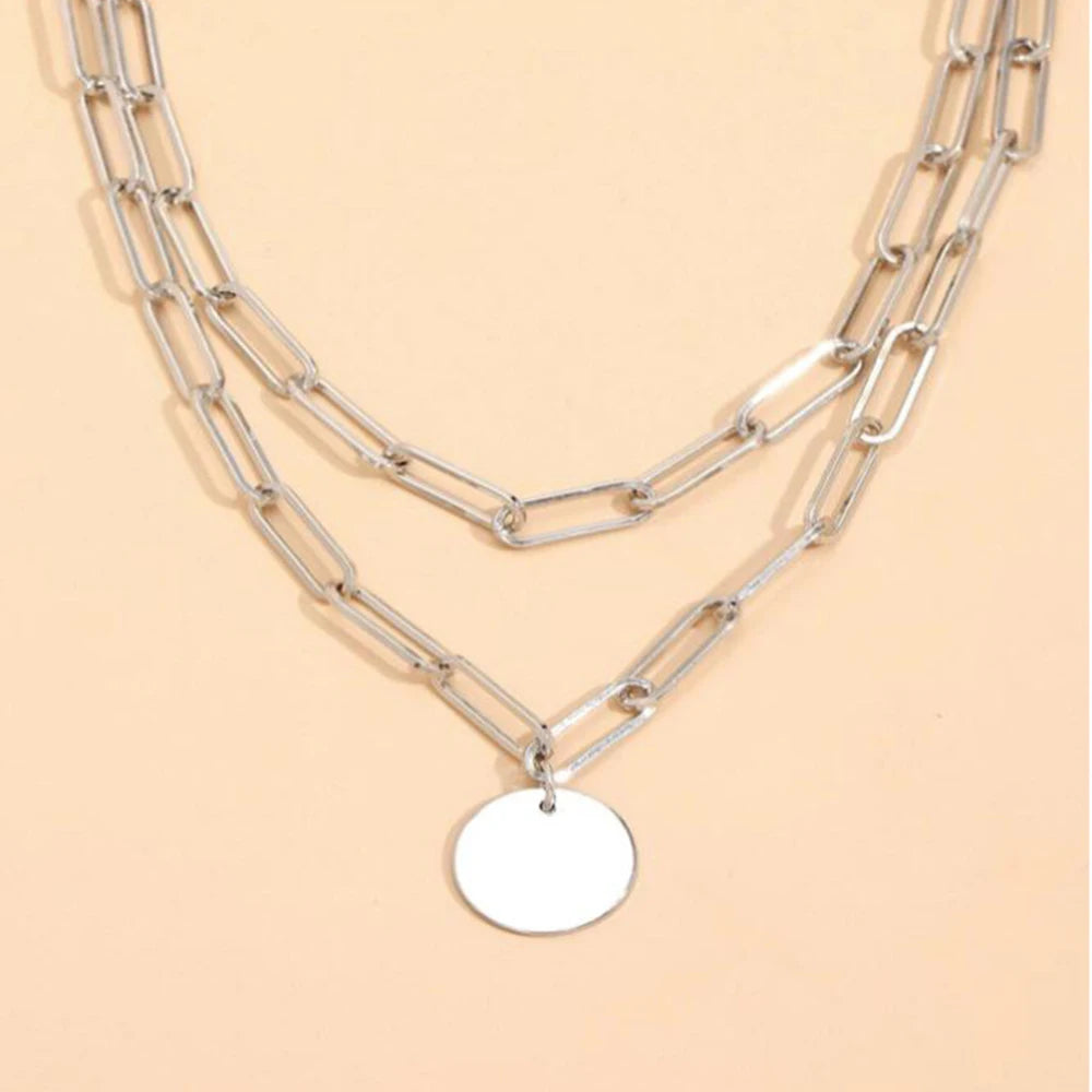Fashion Vintage Round Charm Layered Necklace Jewelry Clothing