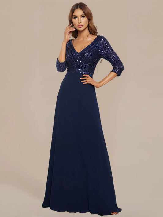 Evening Dresses Ever pretty of V Neck A-Line Sequin Wholesale Evening Dresses