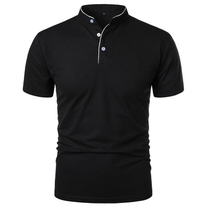 Summer Men's Short Sleeve Collar Tshirts New Solid Color Casual Polo Shirt Trendy Breathable Loose Basic Splice Top