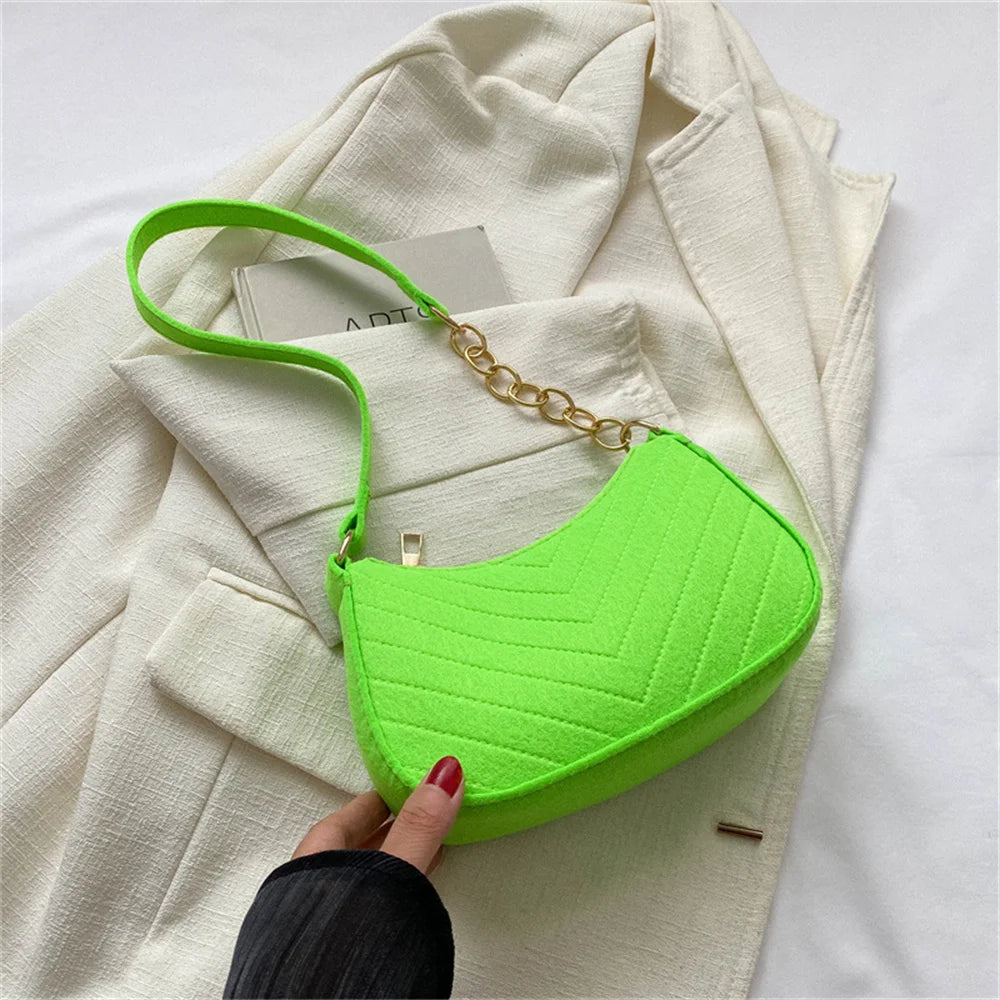 Brand Women Retro Underarm Bag Felt Solid Color Shoulder Bag Casual Purse