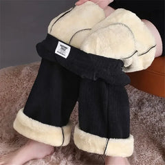 Warm Winter Straight Pants Women's Snow Plush Fleecing Thermal Stretch Lady