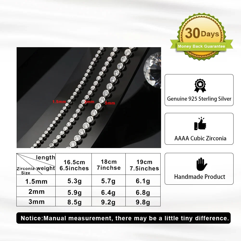 ORSA JEWELS Authentic 925 Sterling Silver Tennis Chain Bracelet Moulding Process Hanmade High-end Hand Chain for Man Woman SB128