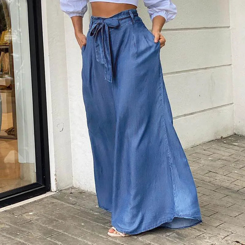 Women Long Pants High Waist Fashion Belted Casual Loose Solid Streetwear Women