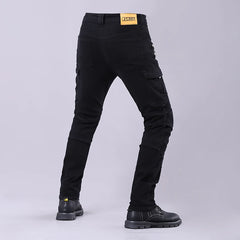 Double Zipper Metal Style Motorcycle Pants Men For Woman Outdoor Riding Jeans