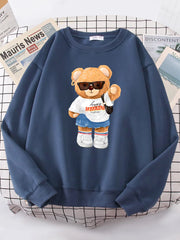 A Young Teddy Bear Girl Full Of Vitality Cute Hoodie Women Street Fleece Hoody