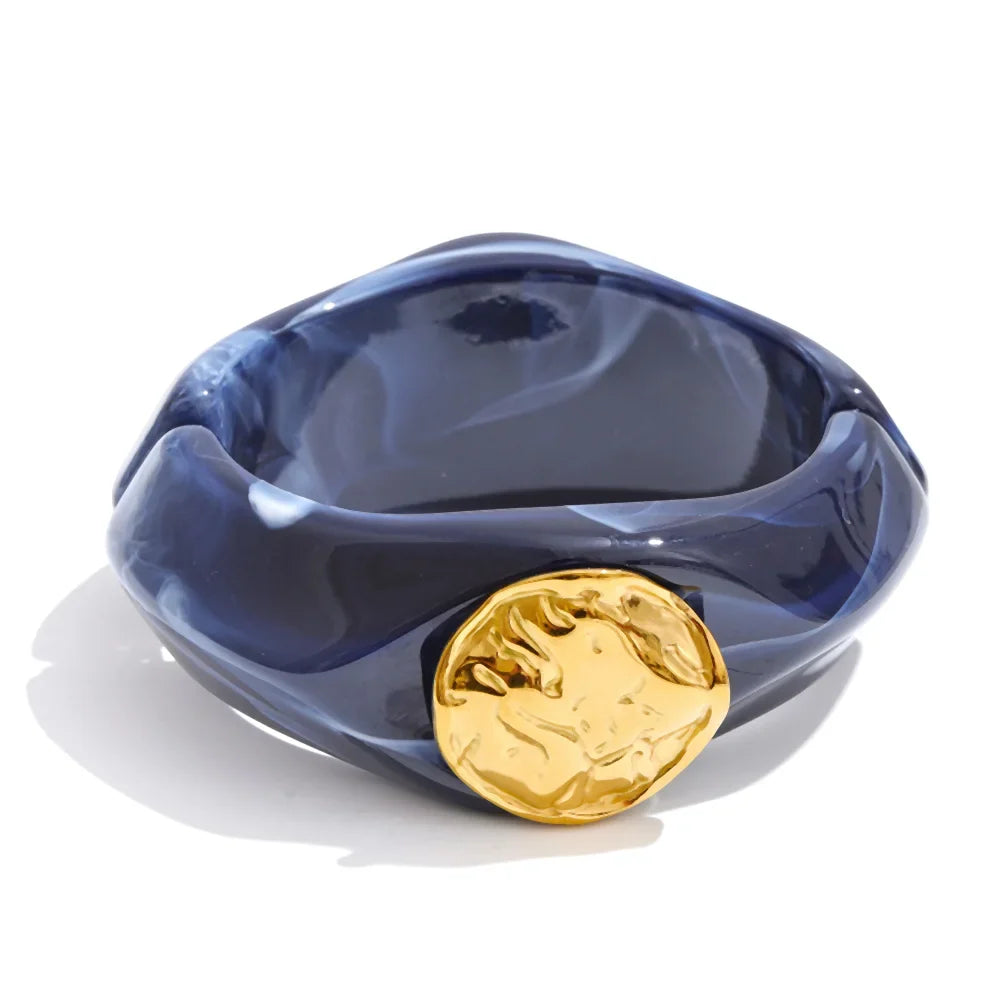 Yhpup 60mm Multi-Color Resin Wide Bracelet Bangle 2025 Exclusive Waterproof Stainless Steel Hot Style Fashion Wrist Jewelry Gift