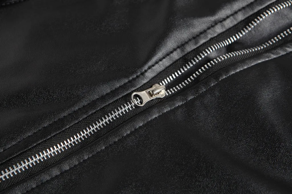 Mens Leather Jackets White Black Casual Lapel Slim Fit Diagonal Zipper