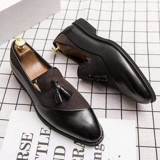 Mens Flats Tassel British Men Oxford Leather Dress Shoes Men Blue Black Pointy Elegant Wedding Party Dress Loafer Fashion Formal