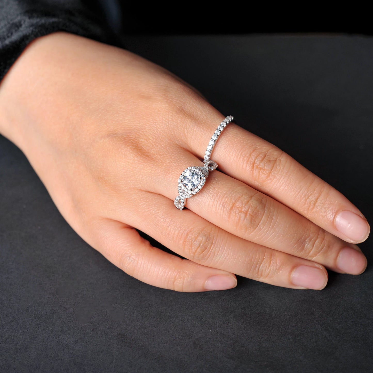 Potiy Infinity 1ct Cushion Cut Cubic Zirconia Solitaire Wedding Engagement Ring Promise Bridal Sets Anniversary Gift For Her 925