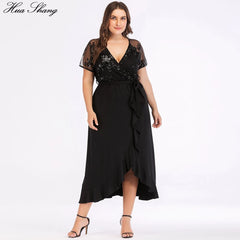 Curvy Woman Party Dress Summer V Neck Short Sleeve Sequied Bridesmaid Wedding