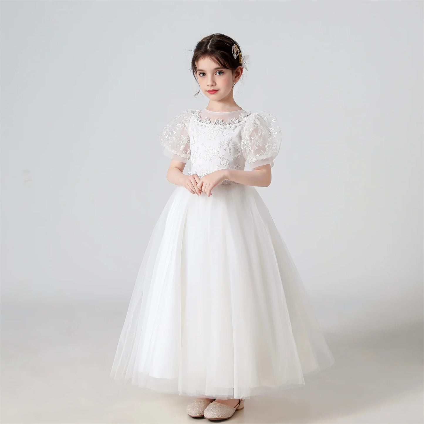 Girl Flower Dress Lace Embroidered Wedding Princess Dress Host Performance Costume Gown Christmas Party Evening Dresses