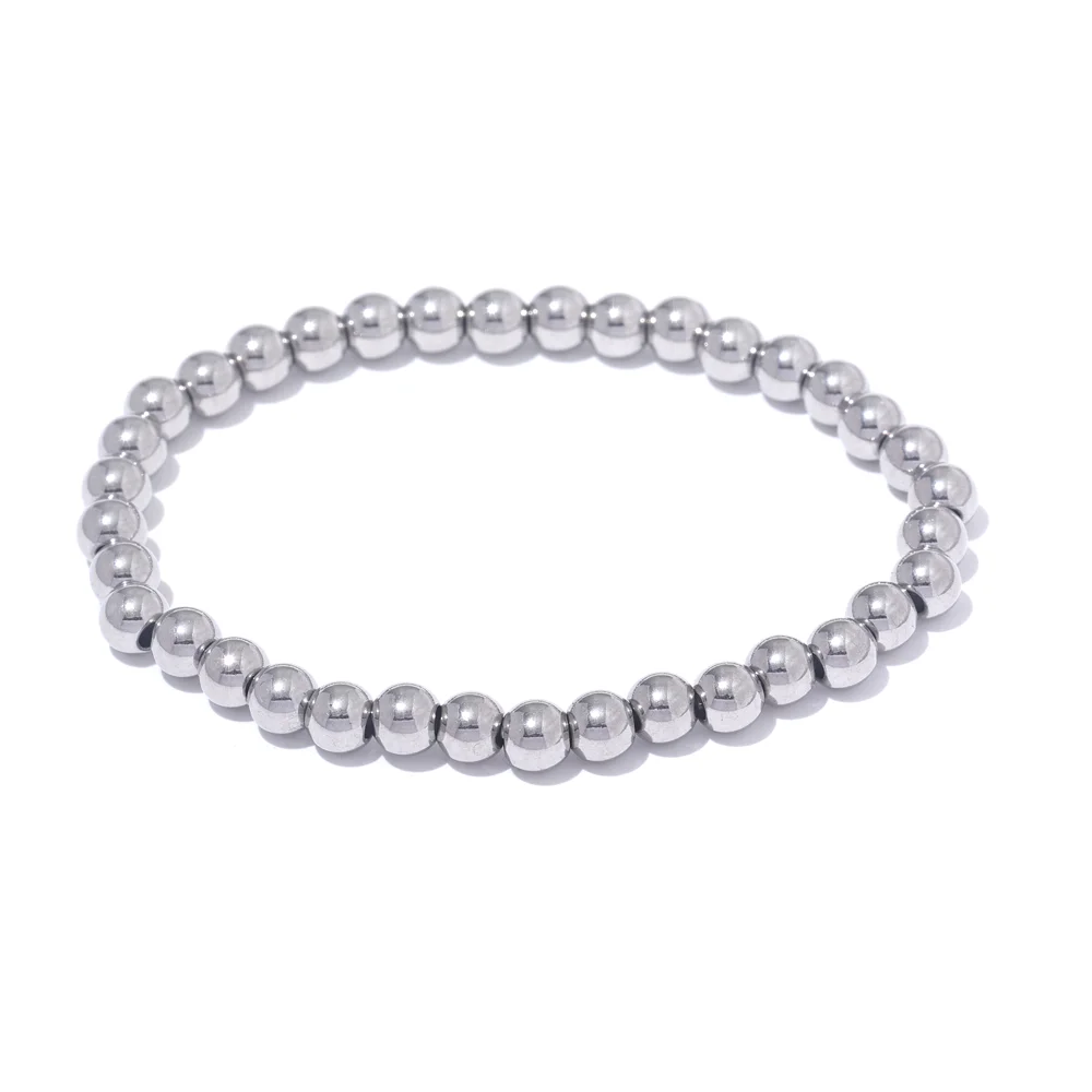 Yhpup 3/4/5/6 MM Stainless Steel Beads Daily Handmade Elastic Bracelet Bangle Waterproof Wrist Wholesale Gold Color Jewelry Men