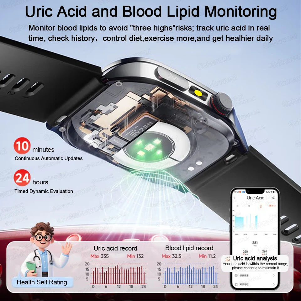 2025 New Blood Pressure 650nm Laser Therapy Diagnosis Smartwatches Men Women Clock Uric Acid Lipid  Heart rate Smart Watch IOS