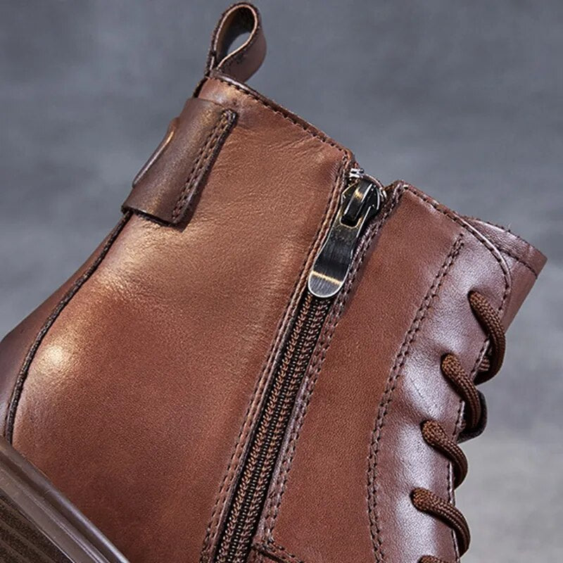 Autumn Winter Women Genuine Leather Boots Plus Velvets