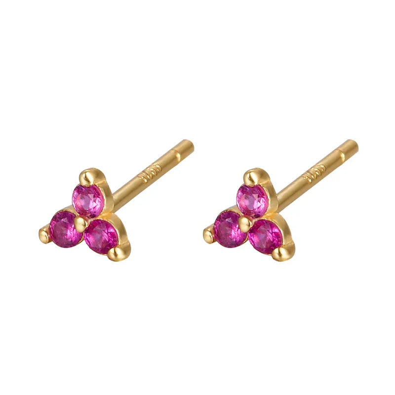 WANTME 925 Sterling Silver Romantic Color Zircon Three-petal Flower Stud Earrings for Women Fashion Huggies Piercing Jewelry