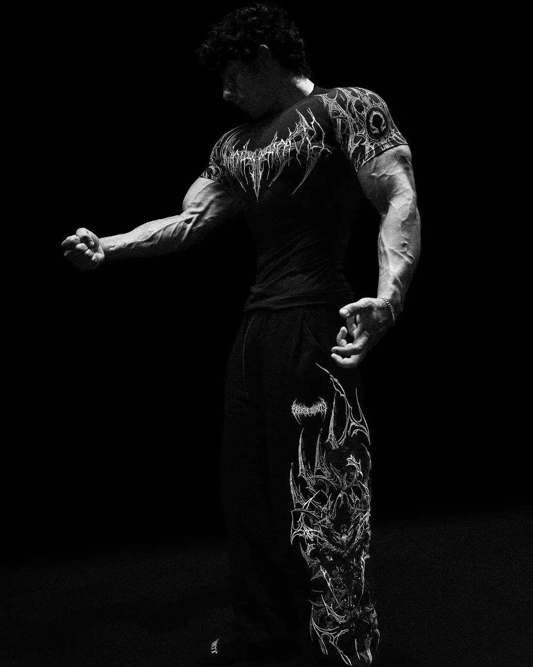 GYM T-shirt Men's Dark Gothic Print Muscle Tee  High Elasticity And Quick Drying Exercise For Bodybuilding Training 2025 Summer