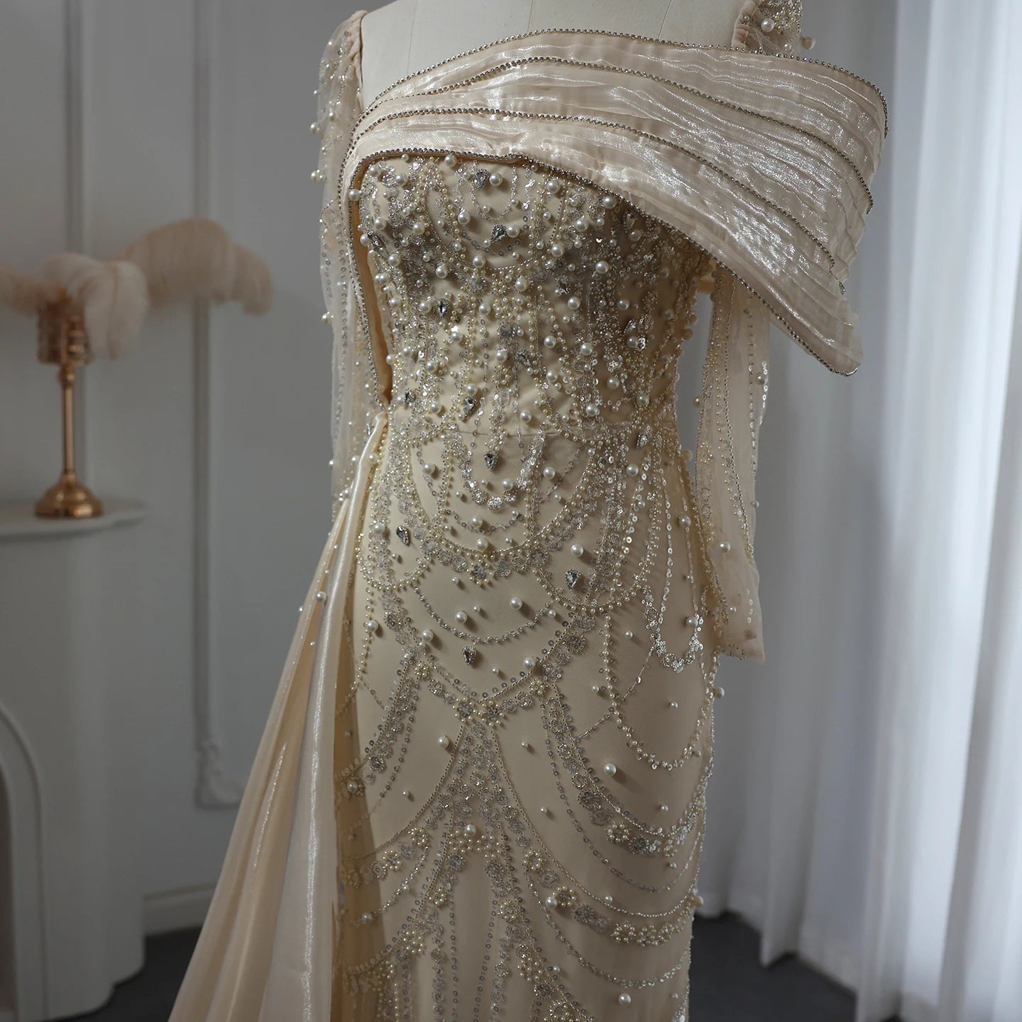 Homecoming Dresses: Crystal Mermaid Evening Dress with Overskirt
