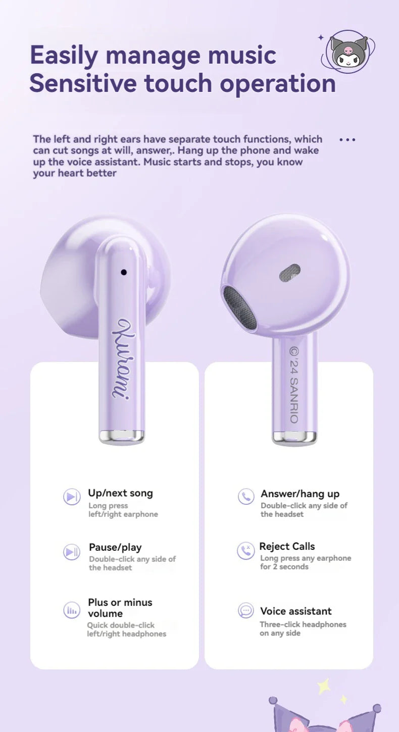 Sanrio TWS Earbuds BL48 Kuromi Bluetooth Earphones Cinnamoroll Wireless Headset Hello Kitty Sport Noise Reduction Game Headphone