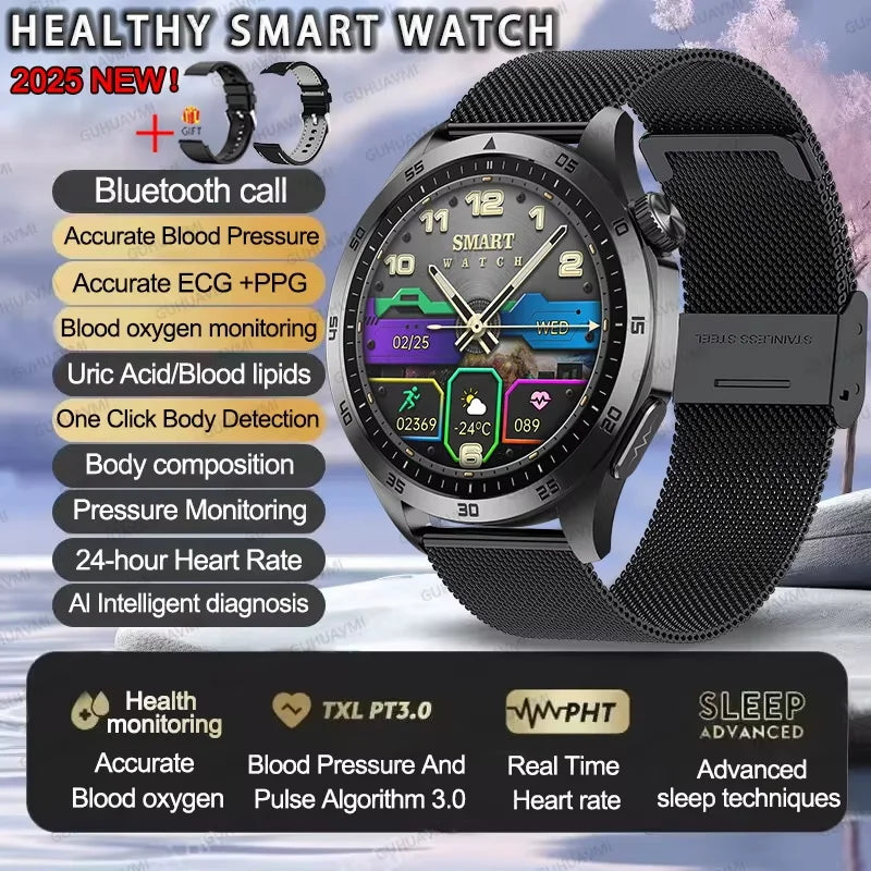 GUHUAVMI NEW Fashion Health Expert Laser iagnosis Smart Watch Men ECG+PPG Three highs  Blood Pressure Heart Rate HD Call Watches