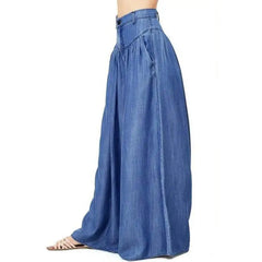 Women's Casual Cotton Linen Jeans Fashion Solid Colour Wide-leg Pants Ladies