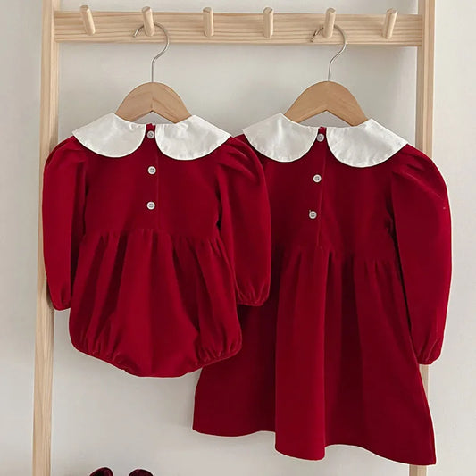 Baby Girl Party Dress Long Sleeved Cotton Stitching Baby Rompers