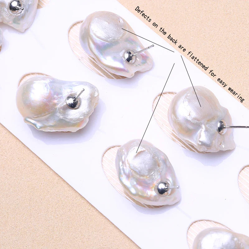 Natural Freshwater Pearl 925 Sterling Silver Large Baroque Pearl Stud Earrings 15-25mm INS Fine Jewelry  Gifts for Women  EA