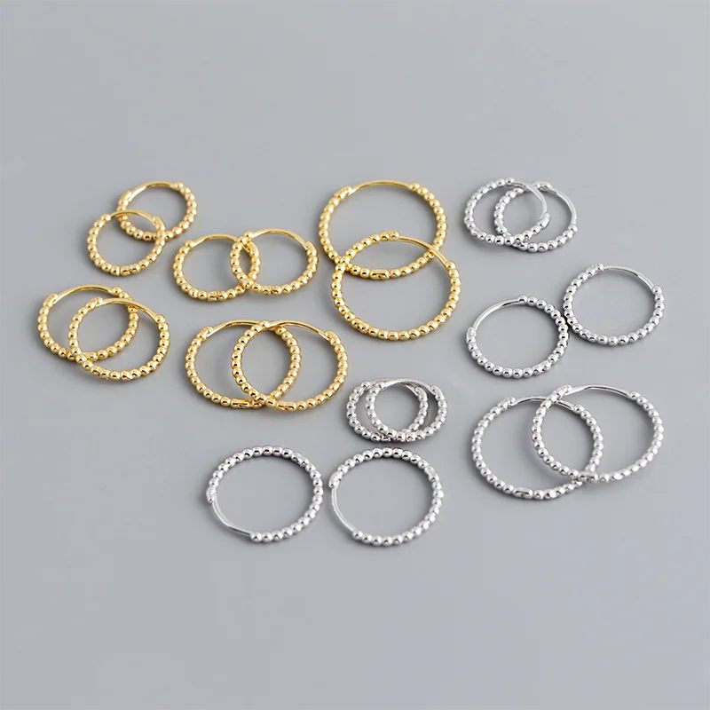 WANTME 925 Sterling Silver Fashion Minimalist Beads Huggies Hoop Earrings for Women Trend Charm Ear Buckle Bohemian Jewelry Gift