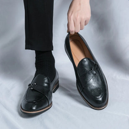 Black Loafers for Men Fashion Stone Pattern Men's Formal Monk Shoes Business Handmade Leather Men's Social Shoes Driving Shoes