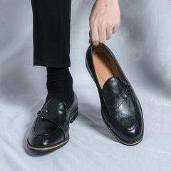 Black Loafers for Men Fashion Stone Pattern Men's Formal Monk Shoes Business