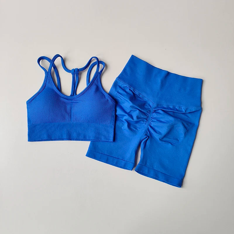 Women Yoga Set Gym Sportswear Sport Bra and Hight Waist Shorts Suit Fitness Workout