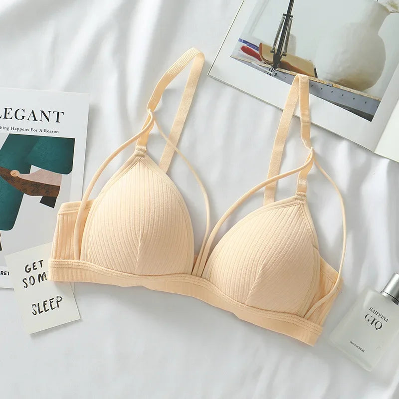 Women Bra Wire Free Brassiere Push Up Lingerie French Triangle Cup Bra