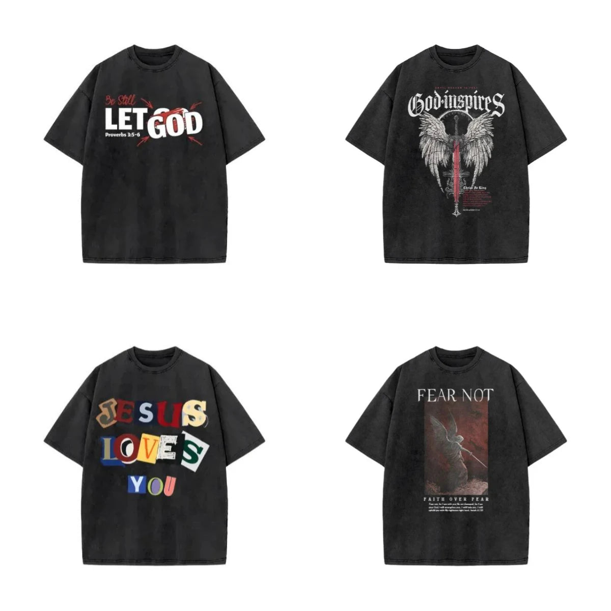 Men's T-shirt Jesus washed short-sleeved oversize T-shirt streetwear printed retro T-shirt suitable for both men and women