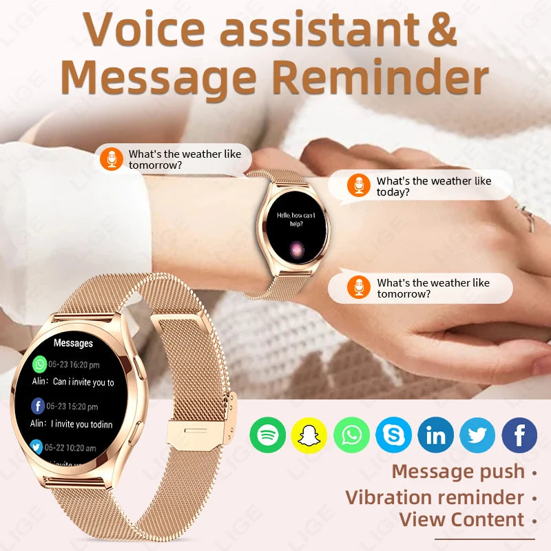 LIGE Luxury 1.27" HD Screen Smart Watch Women Waterproof Bluetooth Call Women’s Bracelet Sports Health Monitor Ladies Smartwatch