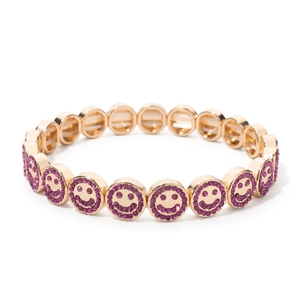 2024 New Happy Bangle Paved Diamond Enamel Beaded Bracelets For Women Boho Gold Color Elastic Bracelets