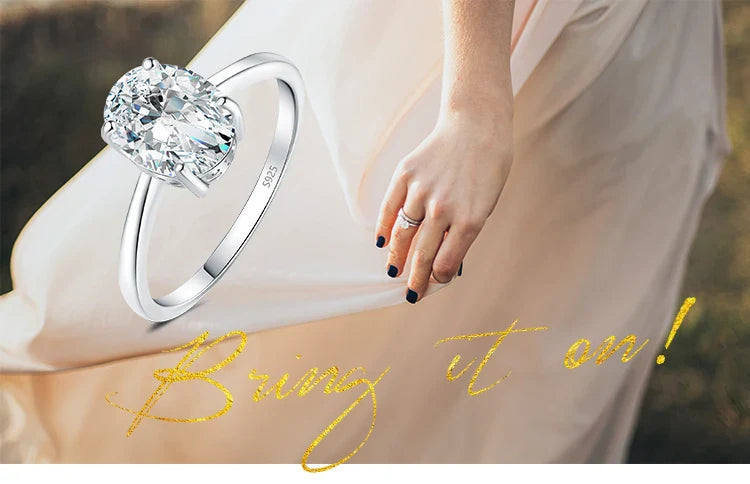 JewelryPalace Moissanite D Color 1ct 2ct Oval S925 Sterling Silver Solitaire Wedding Engagement Ring for Woman