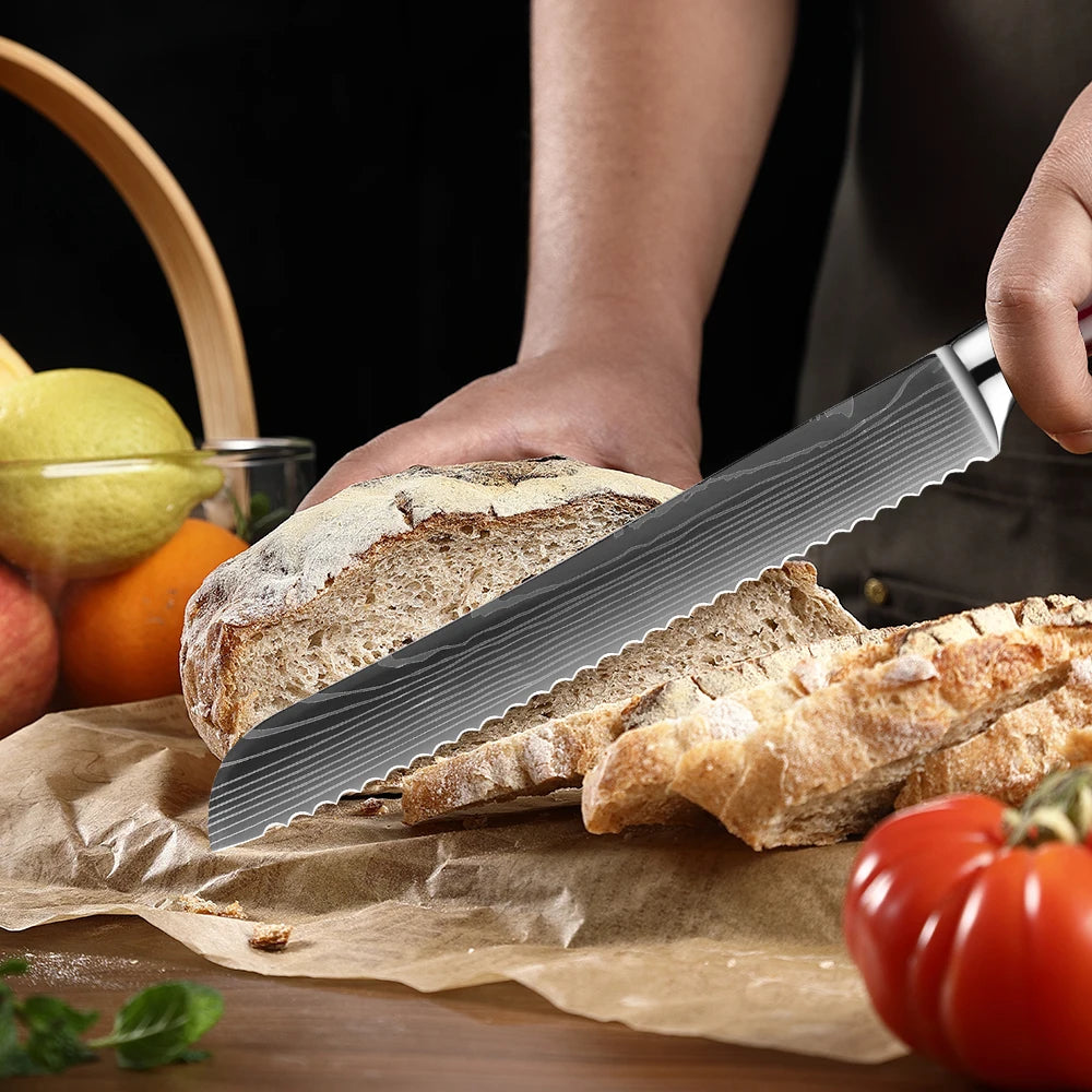 1-8 Piece Kitchen Knife Set, Blue Resin Handle for Chef Knife, Paring Knife