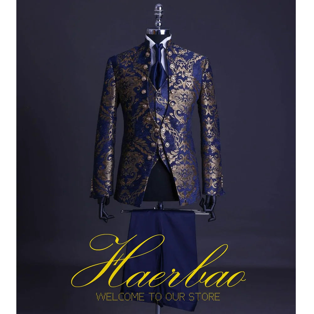 Mens Beach Wedding attire: Men Suit Set Stand Collar Mens Wedding Suits Formal