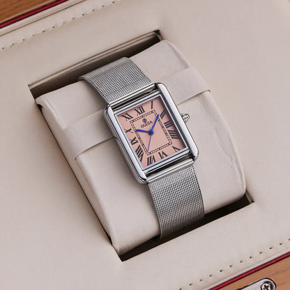 OGEDA Waterproof Couple Watches Casual Fashion Quartz Stainless Steel Leather Strap Square Dial Men's And Women's Lover Watch