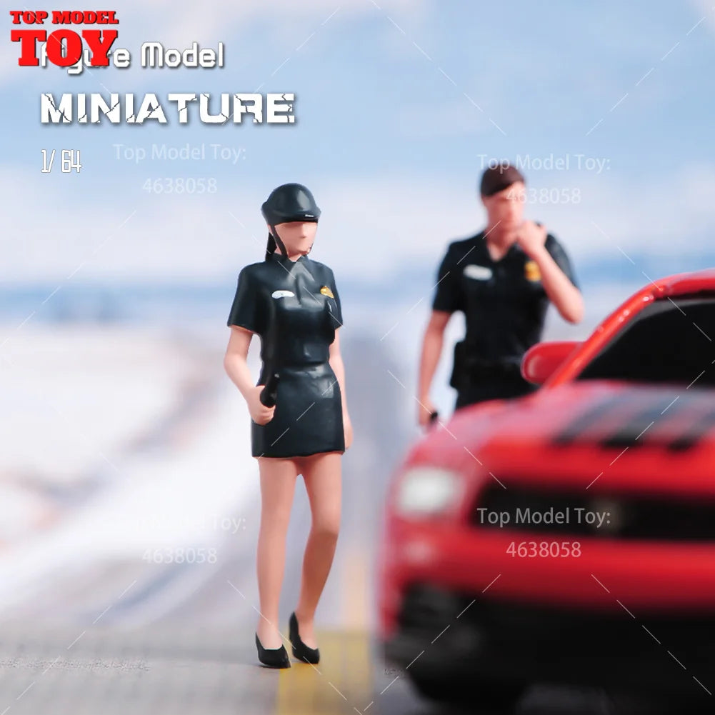 Painted Miniatures 1/64 Scale Beauty Handsome Boy Policeman Girls Male Female Scene Figure Model For Car Vehicles Decorate