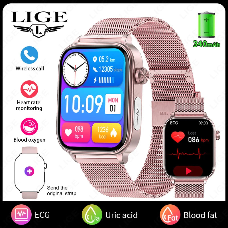 2026 New ECG+PPG Smart Watch Women Heart Rate Blood Lipid Uric Acid Women Menstrual Health Tracker Smartwatches For Android iOS