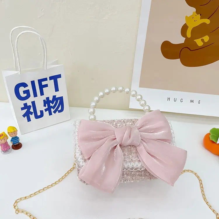 Korean Style Pearl Kid's Handbag Bow Princess Shoulder Messenger Bag