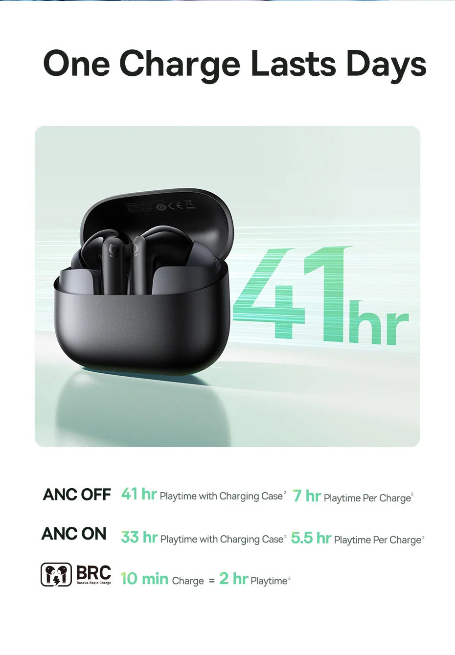 Baseus Bass EP10 NC -43dB Noise Cancelling ANC True Wireless Earbuds Bluetooth 6.0 In-Ear Wireless Earphones 4-Mics ENC Ear buds