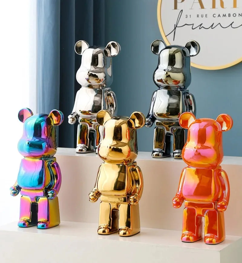 28cm Aesthetic Bear Figure Ceramics Plating Violent Bear Statue Animal Figurine Sculpture Luxury Living Room Decoration Ornament