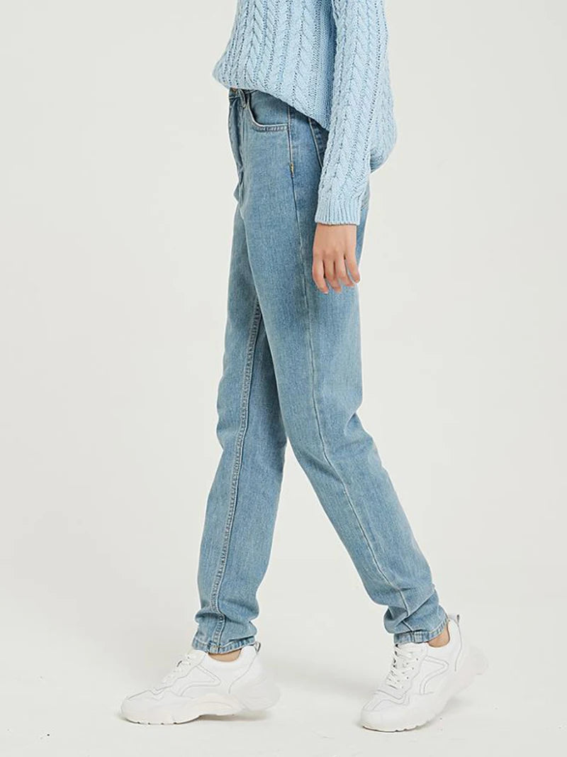 Basic Jeans Soft Pants Harem Female Straight  High Waist Femme Long Denim Pants