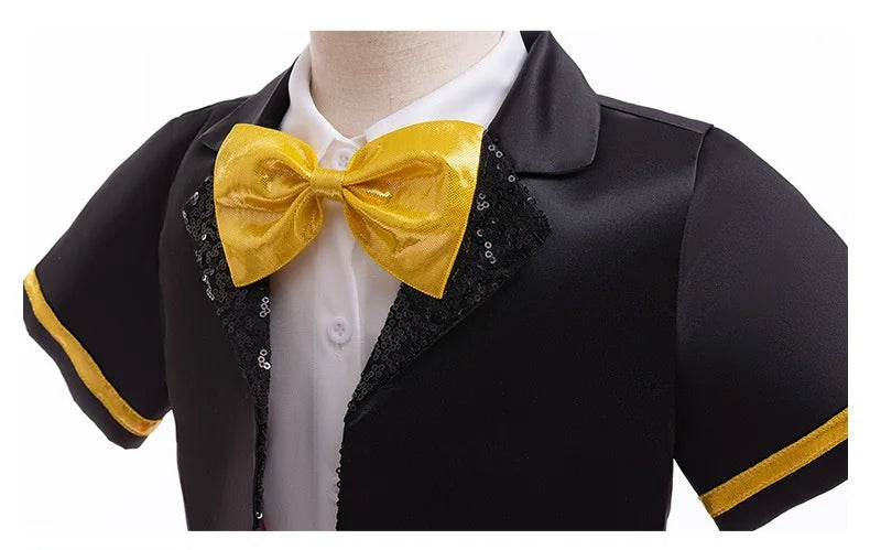 Halloween Stage Performance Cosplay Costume New Boys' Bright tie short sleeved Gentleman Suit Baby Cute Overalls three piece set