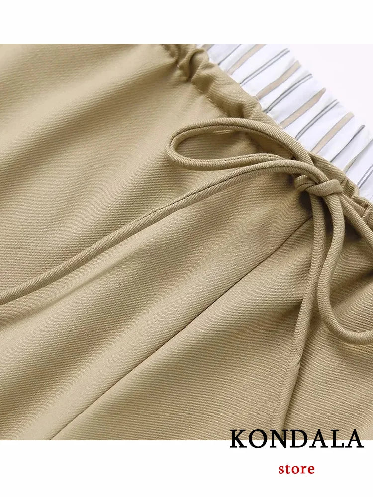 Khaki Office Lady Suit V-Neck Single Button Sleeveless Vest High Waist Long Straight Pants