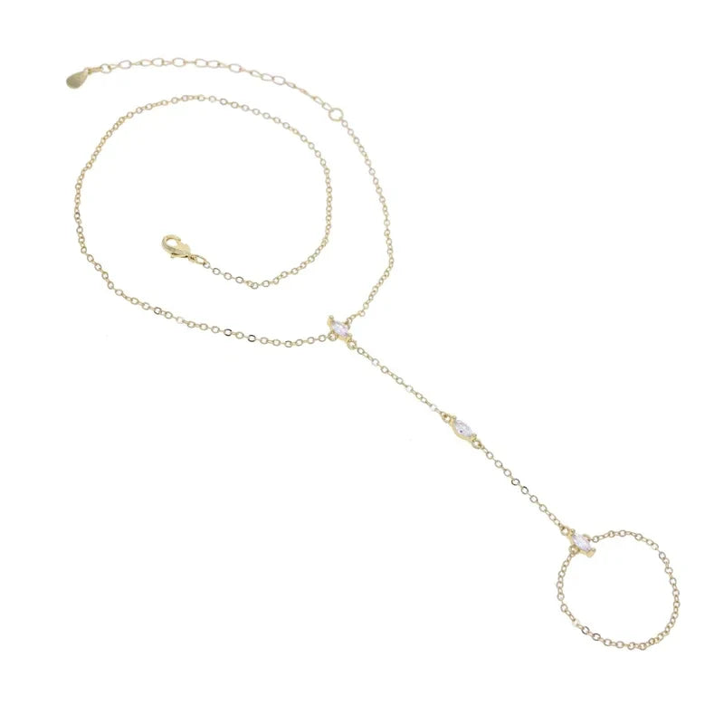 2025 New Geometric Marquise Cubic Zirconia CZ Paved Double Wrist Hand Chain Bracelet Simple Fashion Women Finger Slave Jewelry